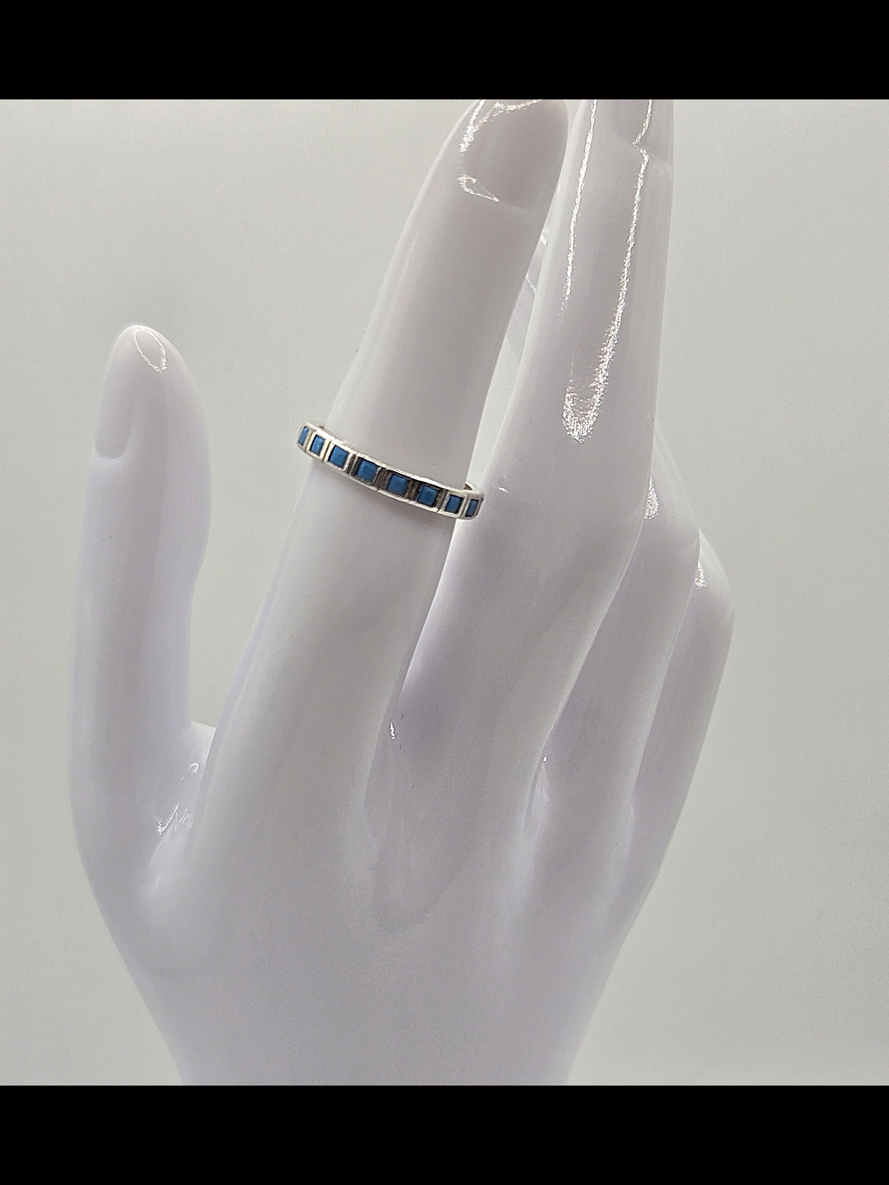 Sterling Silver Blue Inlay Stackable Ring - Picture 7 of 8